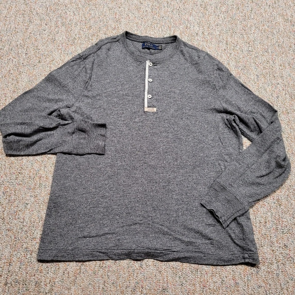 Polo Ralph Lauren Shirt Mens Large Gray Henley Long Sleeve Cotton Casual